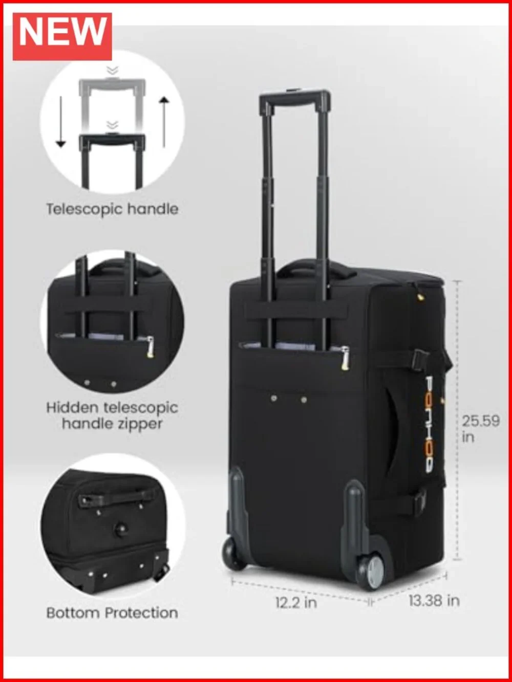25 Inch Rolling Duffle Bag with Wheels, Water Resistant Travel Duffel